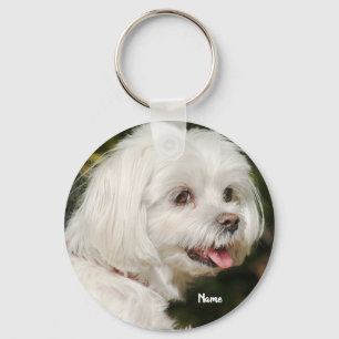 Cute Personalized White Maltese Puppy Dog Sleutelhanger