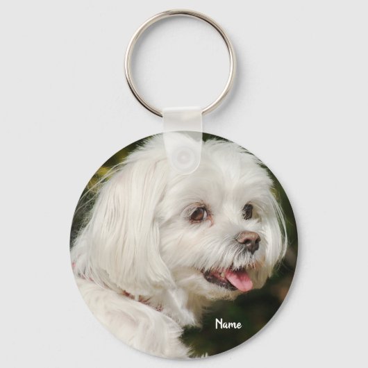 Cute Personalized White Maltese Puppy Dog Sleutelhanger (Voorkant)