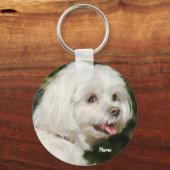 Cute Personalized White Maltese Puppy Dog Sleutelhanger (Voorkant)