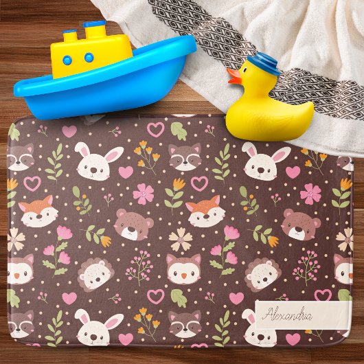 Cute Personalized Woodland Animals Pattern Badmat