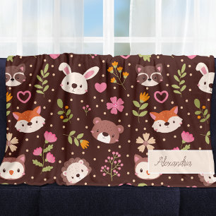 Cute Personalized Woodland Animals Pattern Kinder Fleece Deken
