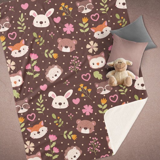Cute Personalized Woodland Animals Pattern Kinder Sherpa Deken
