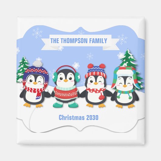 Cute Personnalisé Quatre Pingouins Magnet de Noël (Devant)