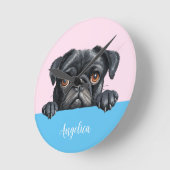 Cute Persoonlijke Afbeelding van een Pug Sieraad v Ronde Klok (Hoek)