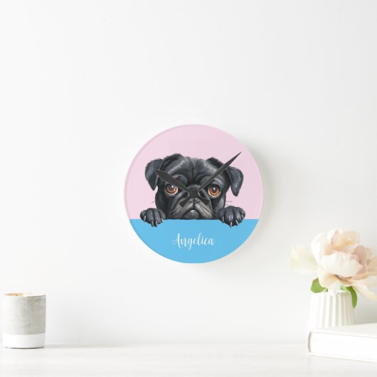 Cute Persoonlijke Afbeelding van een Pug Sieraad v Ronde Klok (Huis)