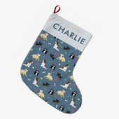 Cute Pet Puppy Dog Monogram Grote Kerstsok (Voorkant (Hangend))