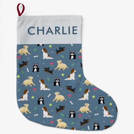 Cute Pet Puppy Dog Monogram Grote Kerstsok (Voorkant)