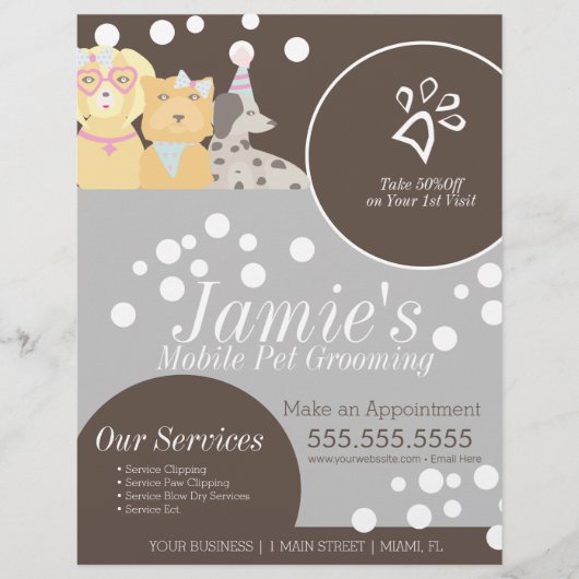 Cute Pet Services Grooming Dog Bubbles Flyer (Voorkant)