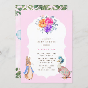 Cute Peter Rabbit Baby in Girl Shower Invitation Kaart