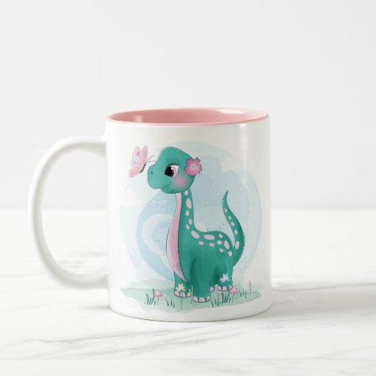 Cute Petit Dinosaure Avec Mug Papillon (Gauche)