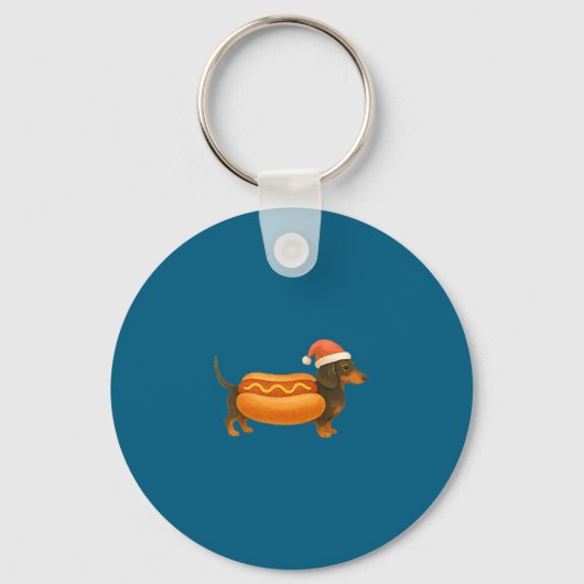 Cute Petite Christmas Funny Hot Dog Dachshund Prem Sleutelhanger (Voorkant)