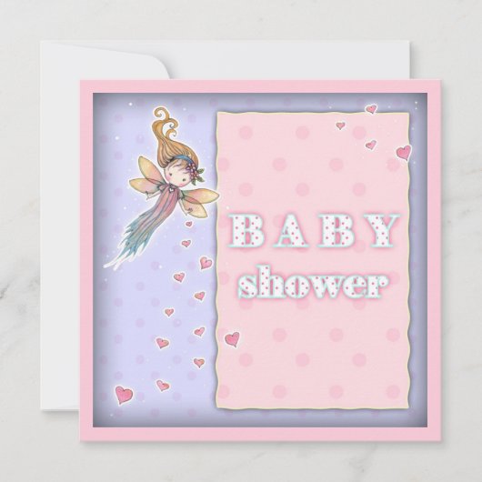 Cute Petite Fée et Coeurs Fille Invitation Baby sh (Devant)