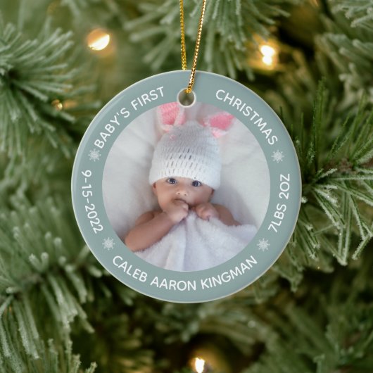 Cute Photo Baby's First Kerstblauw Keramisch Ornament (Boom)