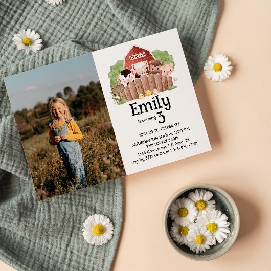 Cute Photo Farm Animaux Anniversaire Invitation