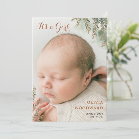 Cute Photo Sage Cocoa Girl Faire-part de naissance (Debout devant)