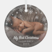 Cute Photo Snowflakes Baby Eerste Kerstmis Glas Ornament (Voorkant)