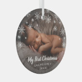 Cute Photo Snowflakes Baby Eerste Kerstmis Glas Ornament (Voorkant Rechts)