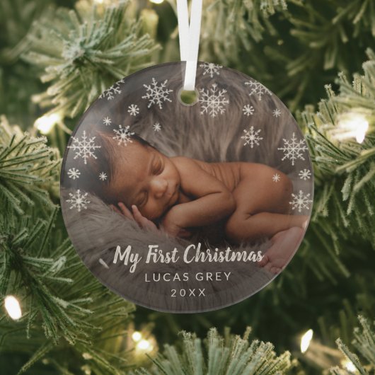 Cute Photo Snowflakes Baby Eerste Kerstmis Glas Ornament (Insitu)