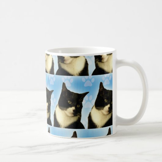 Cute Photo Tuxedo Cat Blue Pattern Koffiemok (Rechts)