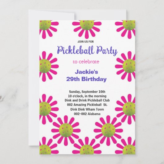 Cute Pickleball Happy B-dag + RSVP-uitnodiging Kaart (Voorkant)