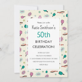 Cute Pickleball Party 50th Birthday Invitation Kaart