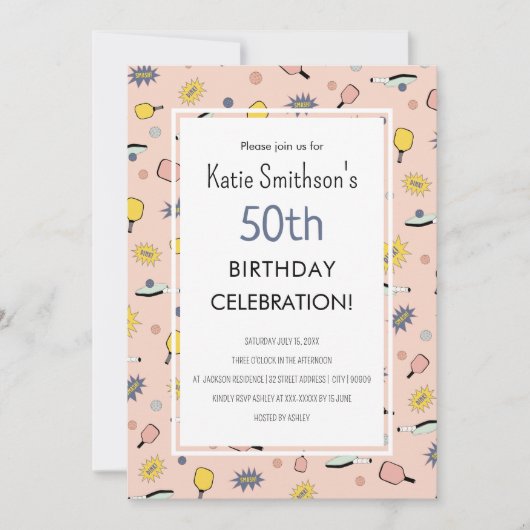Cute Pickleball Party 50th Birthday Invitation Kaart (Voorkant)