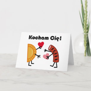 Cute Pierogi en Kielbasa Kocham Cie! (Ik hou van j Feestdagen Kaart