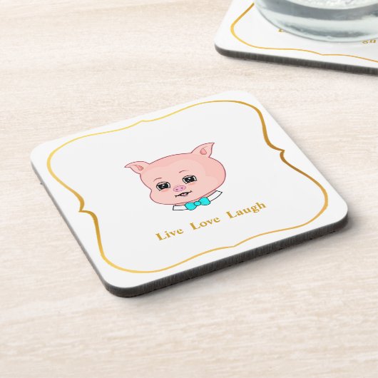 Cute Pig-Cartoon en kalligrafie op wit Bier Onderzetter (Linkerzijde)