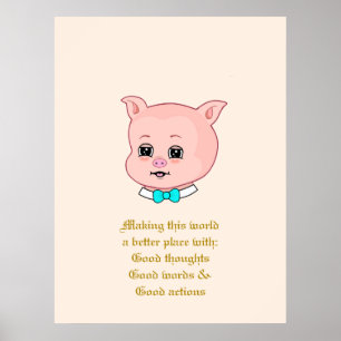 Cute Pig Cartoon & Positive Words Poster