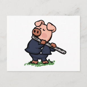 Cute Pig-cartoon voor afspeelflute Achterkleur k Briefkaart