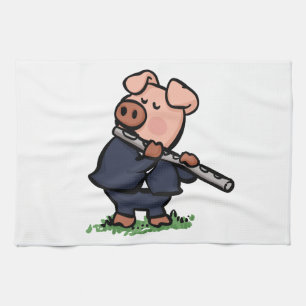 Cute Pig-cartoon voor afspeelflute Achterkleur k Theedoek
