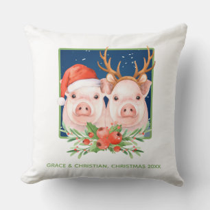 Cute Pig Couple Kerstmis Kussen