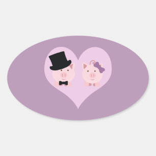 Cute Pig Couple Ovale Sticker