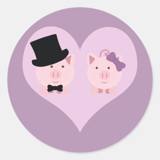 Cute Pig Couple Ronde Sticker (Voorkant)