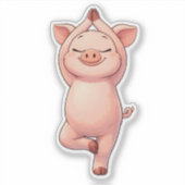Cute Pig Doing Tree Pose Custom-Cut Vinyl Sticker (Devant)