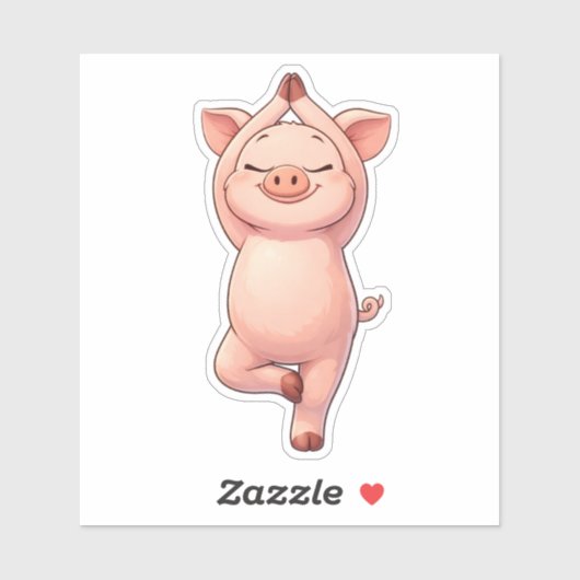 Cute Pig Doing Tree Pose Custom-Cut Vinyl Sticker (Feuille)