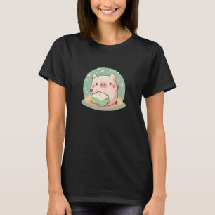 Cute Pig Enjoys Tofu Schattig Animal Loves Delicio T-shirt