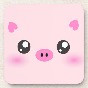 Cute Pig Face - kawaii minimalisme Bier Onderzetter