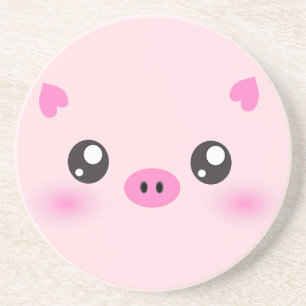 Cute Pig Face - kawaii minimalisme Zandsteen Onderzetter