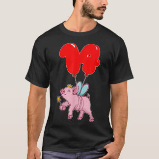 Cute Pig Fairy 14th Birthday Kinder Balonparty T-shirt