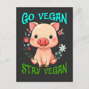 Cute Pig Flower Vegan Animal Rights Vegetarian Briefkaart