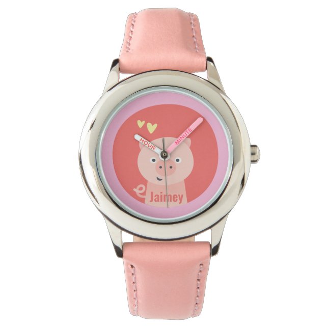 Cute Pig - Gepersonaliseerde Kinderen Horloge (Voorkant)