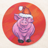 Cute Pig in Santa Hat op Red Ronde Kartonnen Onderzetter (Voorkant)