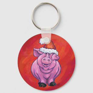Cute Pig in Santa Hat op Red Sleutelhanger