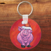 Cute Pig in Santa Hat op Red Sleutelhanger (Voorkant)