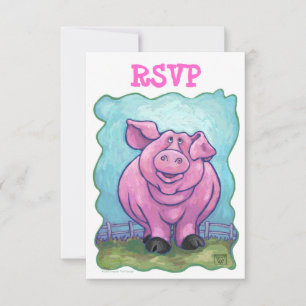 Cute Pig Party Center RSVP Kaartje
