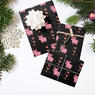 Cute Pig Piggy & Hearts Funny Schattig Animal Kind Inpakpapier Vel
