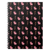 Cute Pig Piggy met Roze Hart Patroon Zwarte Stijl Notitieboek (Voorkant)