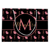 Cute Pig Pink Heart Funny Animal Monogram & Name Groot Cadeauzakje (Achterkant)