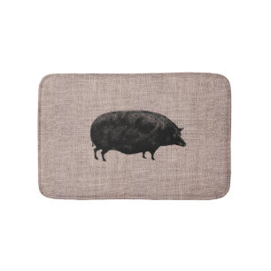 Cute  Pig Rustic Faux Burlap Badmat